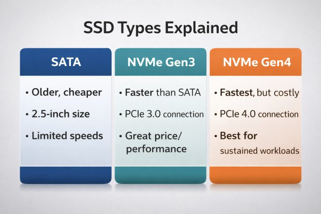 SSD Types Explained: SATA vs NVMe Gen3 vs NVMe Gen4 — What’s the Real Difference?